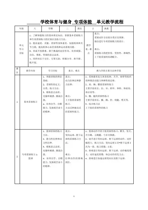 体育专项体能练习单元计划