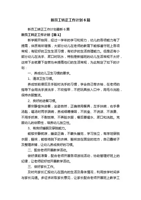 新员工转正工作计划6篇