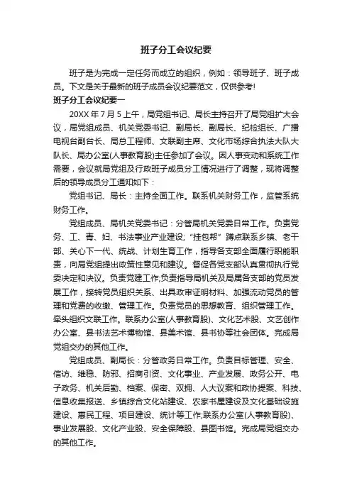 班子分工会议纪要