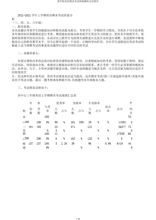 某学校英语期末考试质量解析总结报告