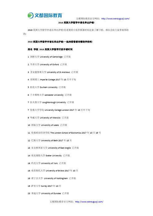 2018英国大学留学申请名单出炉啦!
