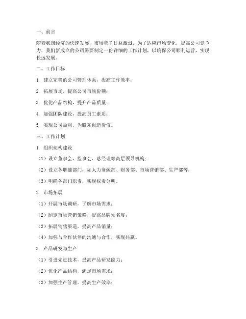 新公司的工作计划
