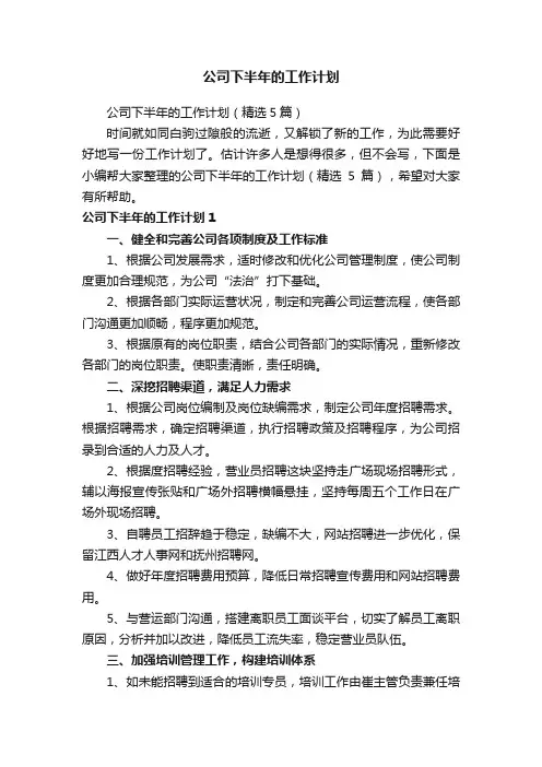 公司下半年的工作计划