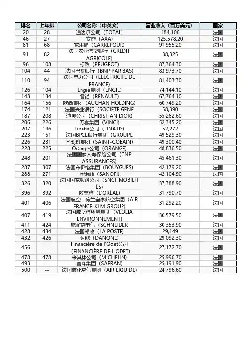 2019财富世界500强企业-法国