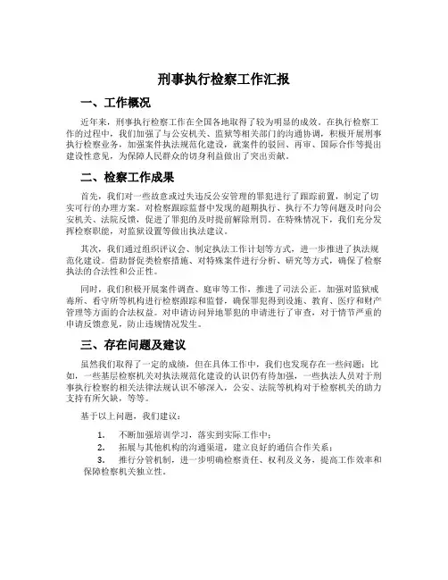 刑事执行检察工作汇报