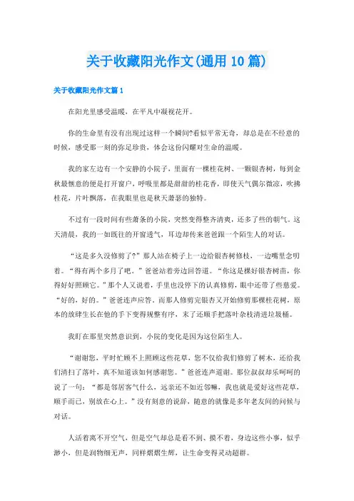 关于收藏阳光作文(通用10篇)
