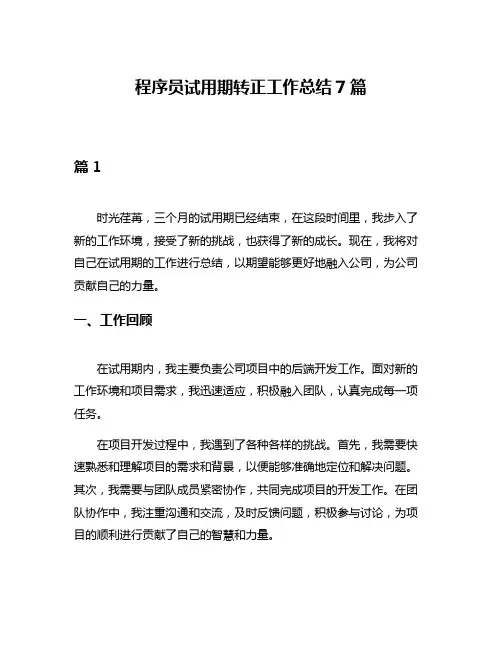 程序员试用期转正工作总结7篇