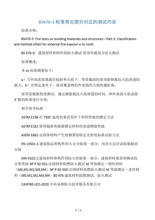 BS 476-3英国建筑材料和构件的防火