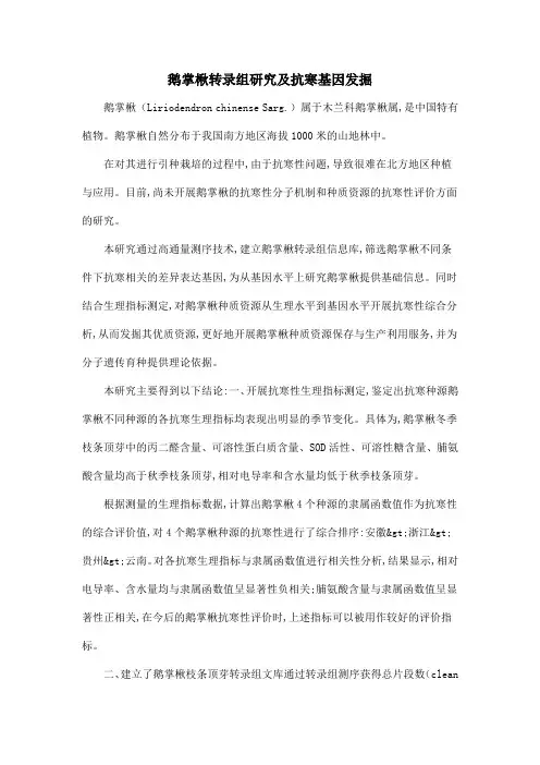 鹅掌楸转录组研究及抗寒基因发掘