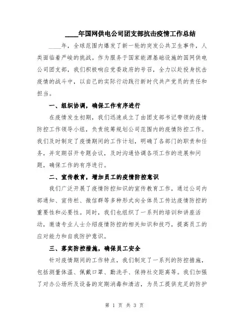 2024年国网供电公司团支部抗击疫情工作总结
