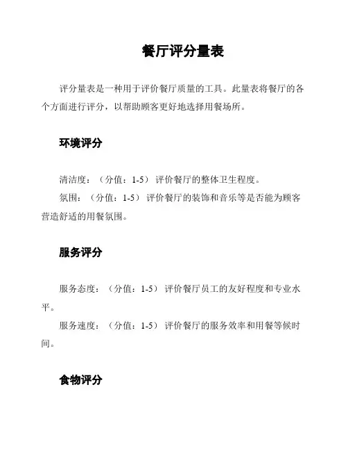餐厅评分量表