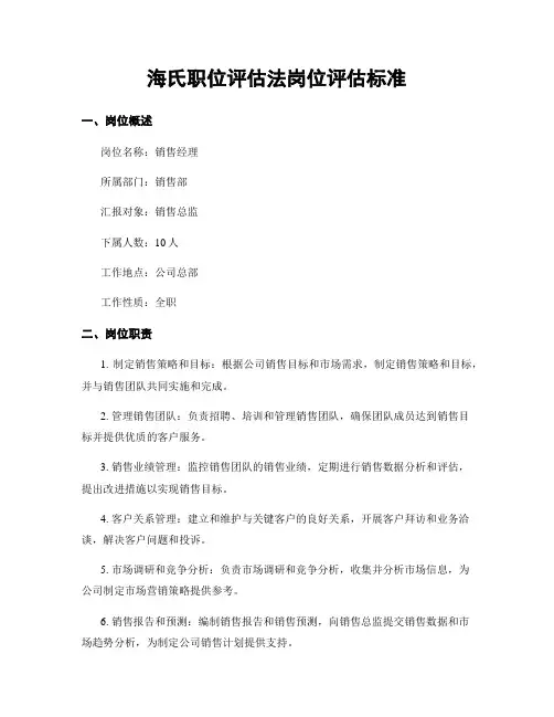 海氏职位评估法岗位评估标准