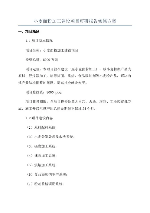 小麦面粉加工建设项目可研报告实施方案