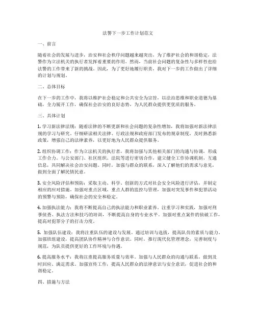 法警下一步工作计划范文