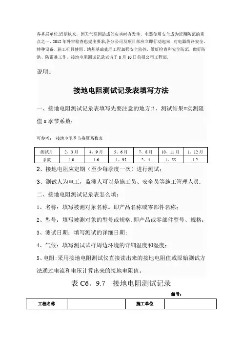 接地电阻测试记录表及接地电阻测试记录表填写方法
