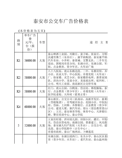 泰安公交车体最新价格表