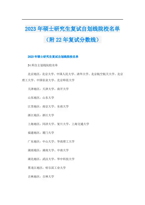 2023年硕士研究生复试自划线院校名单(附22年复试分数线)