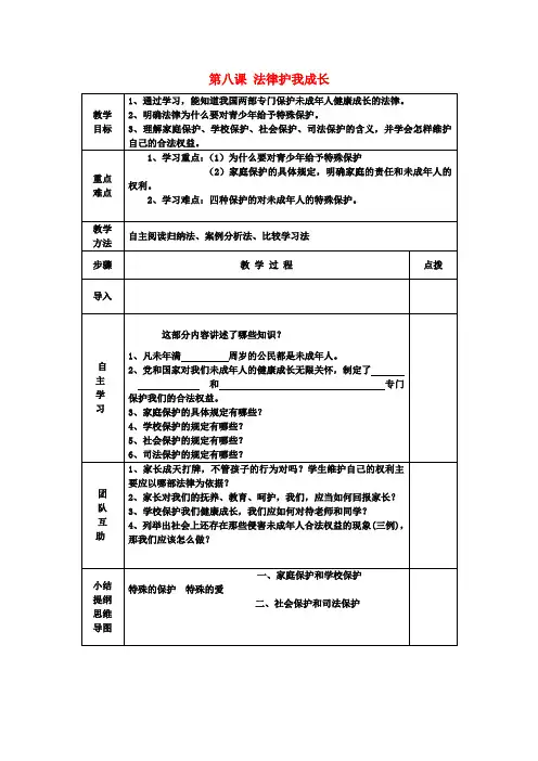 七年级政治下册 第八课 法律护我成长(第1课时)教案 新人教版