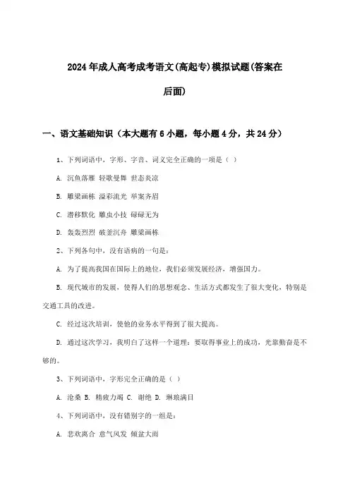 成人高考成考语文(高起专)试题与参考答案(2024年)