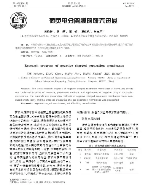 荷负电分离膜的研究进展