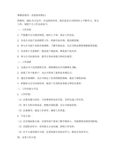 盐业公司个人总结范文