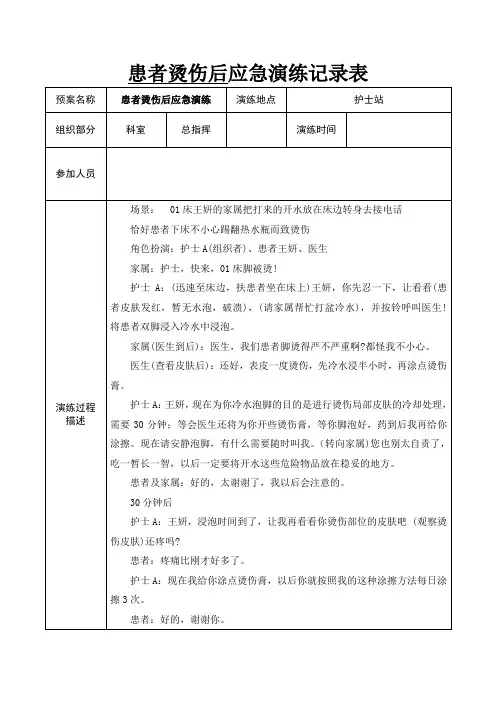 患者烫伤后应急演练记录表(2024年) 