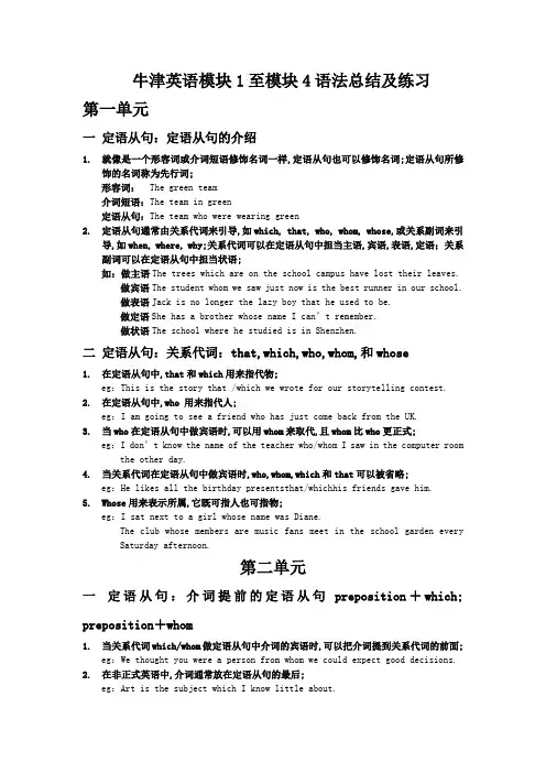 牛津高中英语模块一至四语法总结及练习