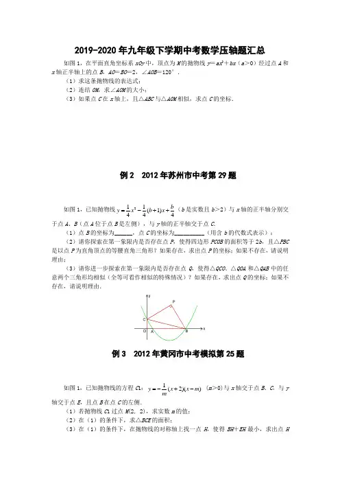 2019-2020年九年级下学期中考数学压轴题汇总