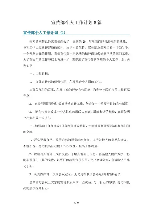 宣传部个人工作计划6篇