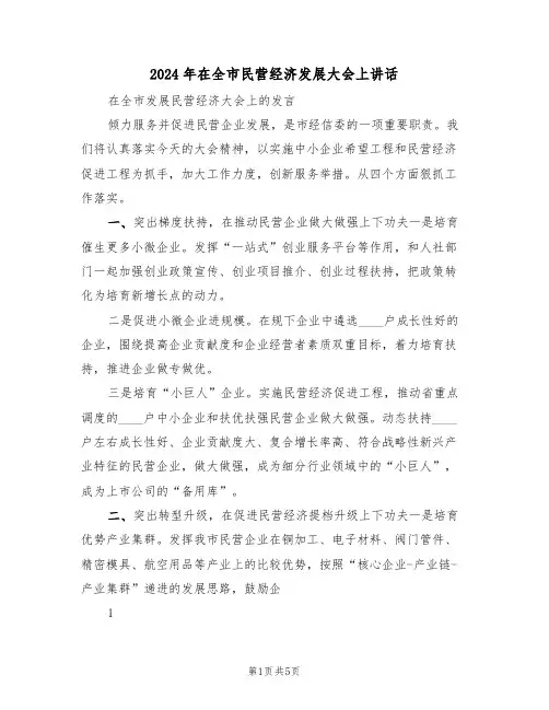 2024年在全市民营经济发展大会上讲话（二篇）