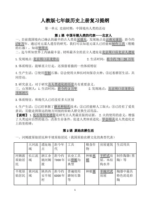 人教版七年级历史上册复习提纲