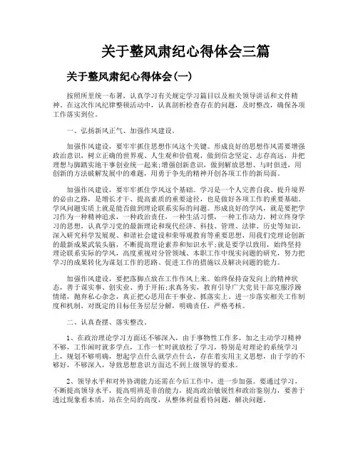 关于整风肃纪心得体会三篇
