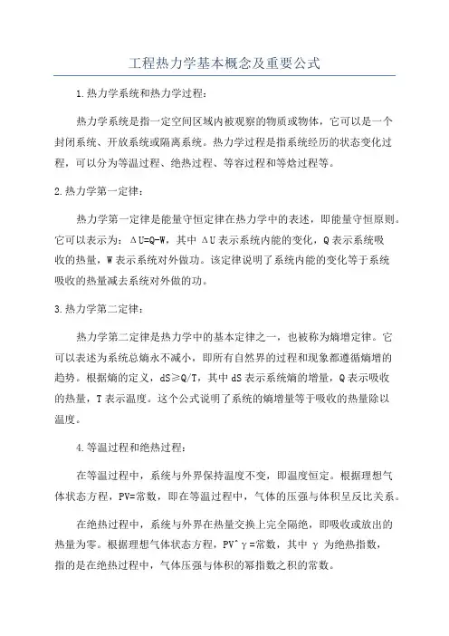 工程热力学基本概念及重要公式