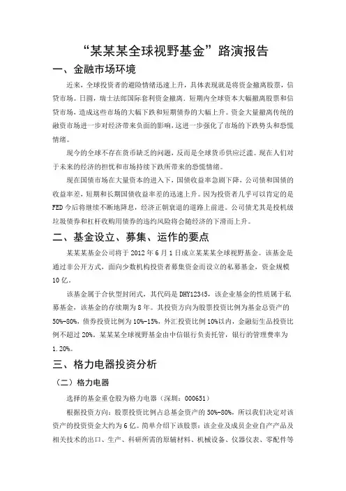 某某某全球视野基金路演报告