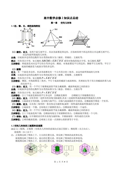 新课标人教A版高中数学必修2知识点总结(完整版)