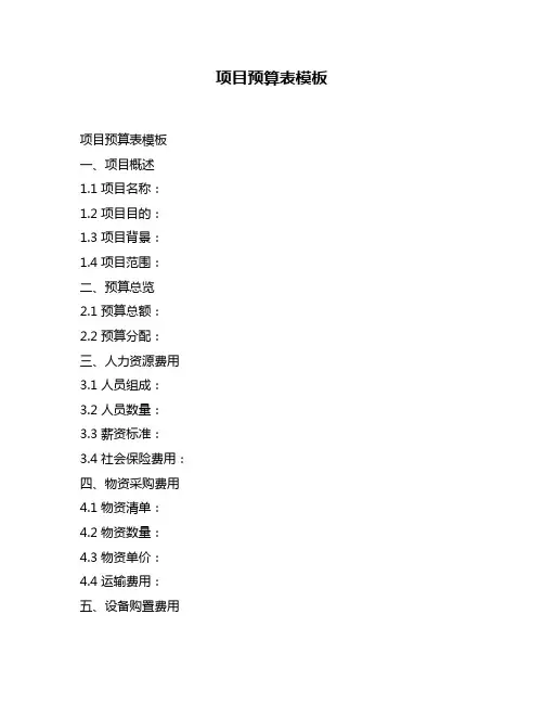 项目预算表模板