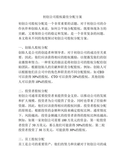 初创公司股权最佳分配方案