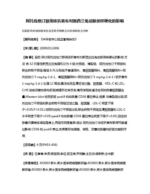 阿托伐他汀联用依折麦布对新西兰兔动脉粥样硬化的影响