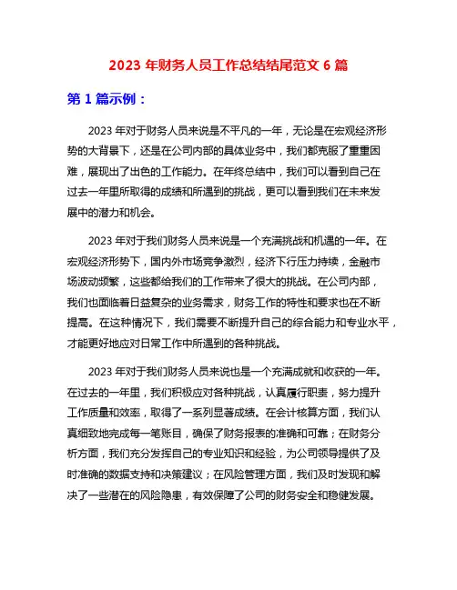 2023年财务人员工作总结结尾范文6篇