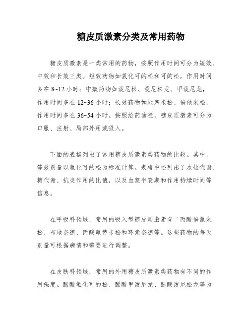 糖皮质激素分类及常用药物