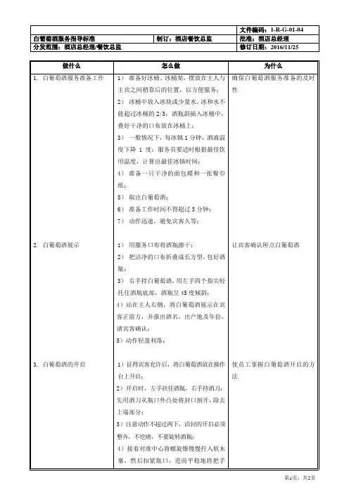 白葡萄酒服务指导标准