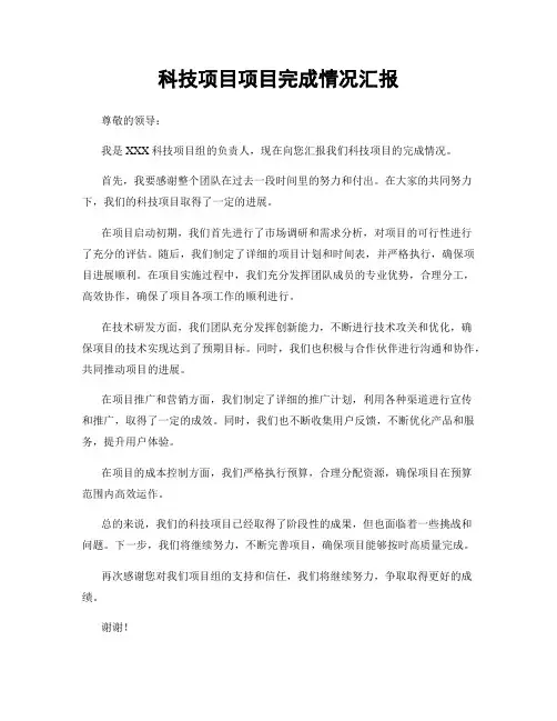 科技项目项目完成情况汇报