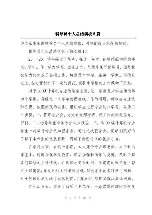辅导员个人总结模板5篇
