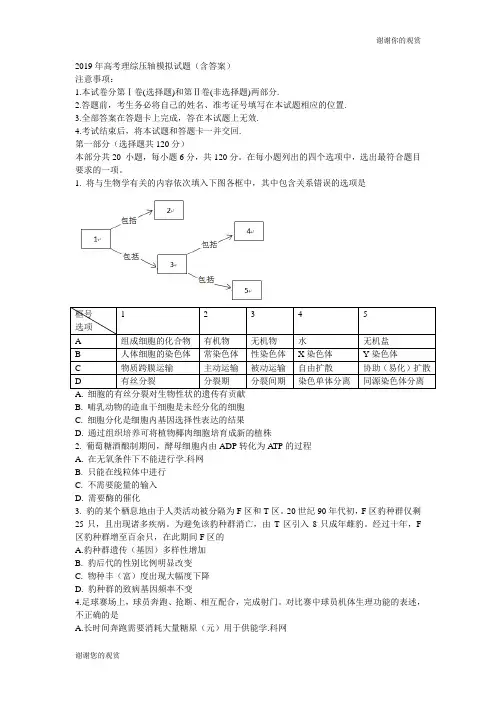 2019年高考理综压轴模拟试题(含答案).doc