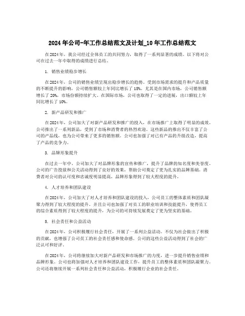 2024年公司-年工作总结范文及计划_10年工作总结范文