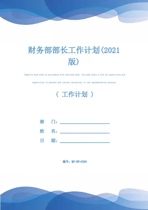 财务部部长工作计划(2021版)