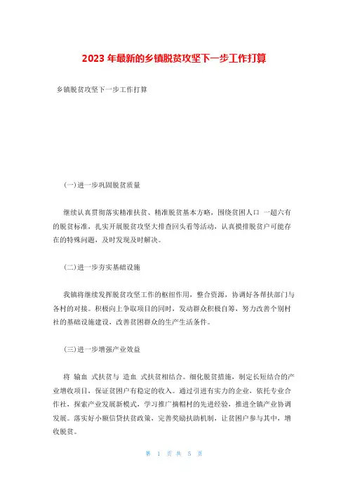 2023年最新的乡镇脱贫攻坚下一步工作打算