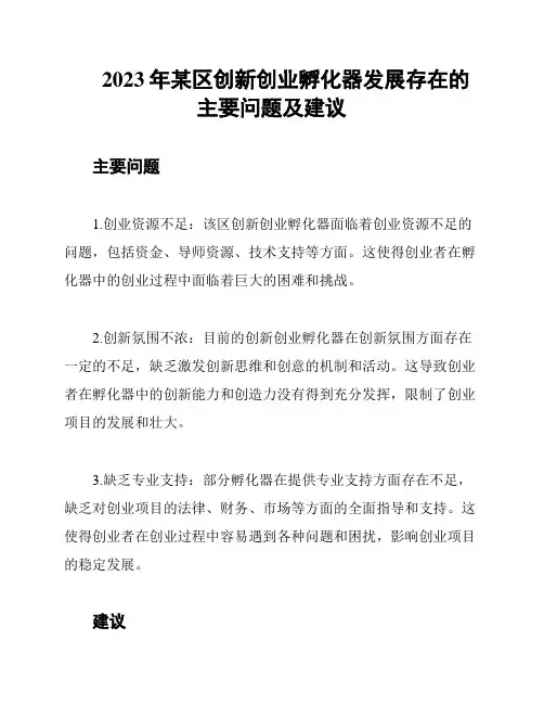 2023年某区创新创业孵化器发展存在的主要问题及建议