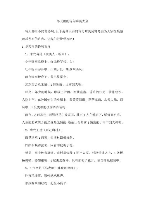 冬天雨的诗句唯美