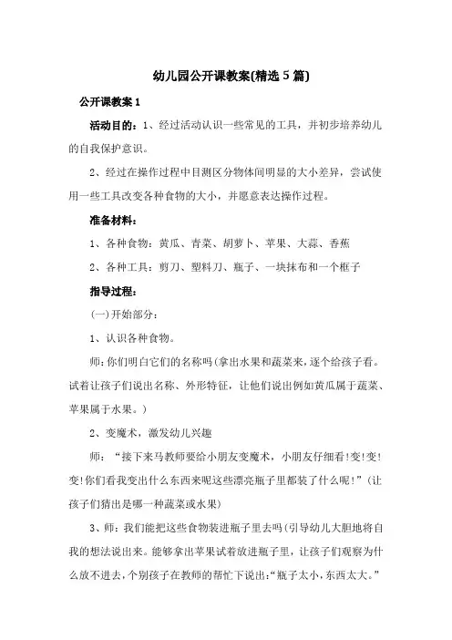 幼儿园公开课教案5篇